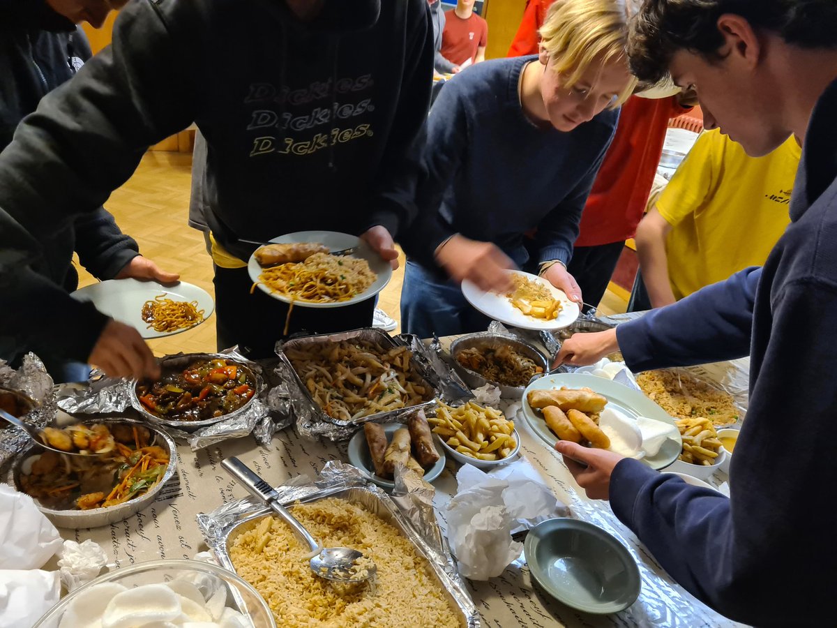 AmpColl_StJ's tweet photo. Half of the house has departed for half-term. Chinese takeaway for the survivors. A couple of them are off to Lisbon on rugby tour, and another group are spending the next week on the Nepal expedition. https://t.co/vTX1Md1bPX