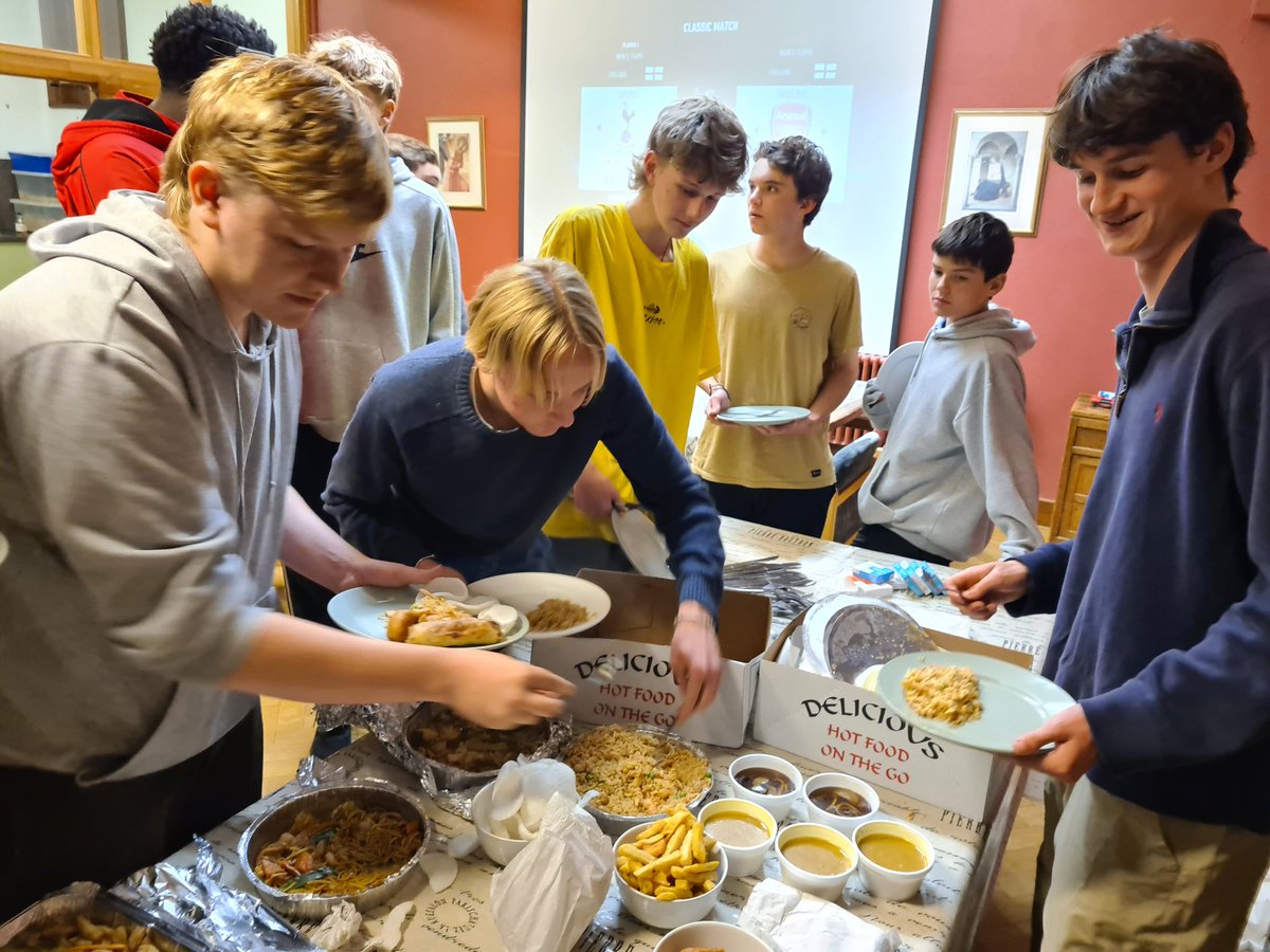 AmpColl_StJ's tweet photo. Half of the house has departed for half-term. Chinese takeaway for the survivors. A couple of them are off to Lisbon on rugby tour, and another group are spending the next week on the Nepal expedition. https://t.co/vTX1Md1bPX