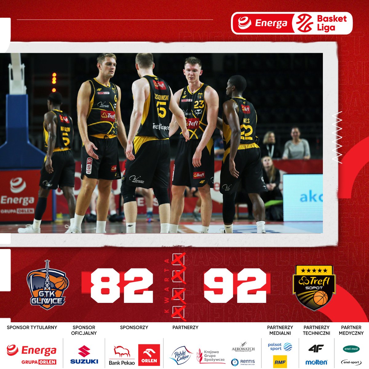 🏀 Dzięki świetnej drugiej połowie @treflsopot pokonał na wyjeździe @GTKGliwice 92:82 👌 #EnergaBasketLiga #PLKPL @EnergaSA