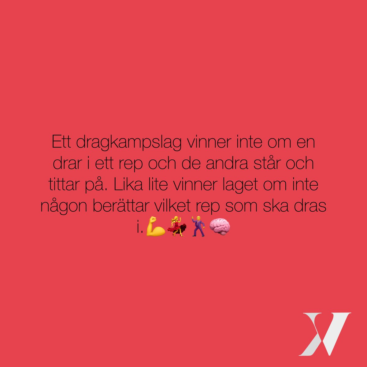 Henaxe's tweet photo. Ett dragkampslag vinner inte om bara en drar i repet..

#ledarskap #motivation #tjugofyrasju #engagemang
#jobb #livet #chef #yrke #prestation #träning #glad #ångest #energi #driv #lärare #samtal #jurist #sjuksköterska #hr https://t.co/KN1ATpkntJ