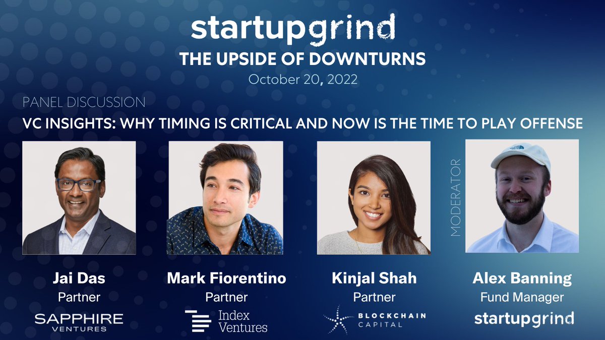 ✨Tune in tomorrow for 'The Upside of Downturns' virtual summit hosted by @StartupGrind to hear“#VC Insights: Why Timing is Critical and Now is the Time to Play Offense” panel session, including Sapphire's @jai_das.🎟Grab a virtual seat & register here: bit.ly/3VzPOzn