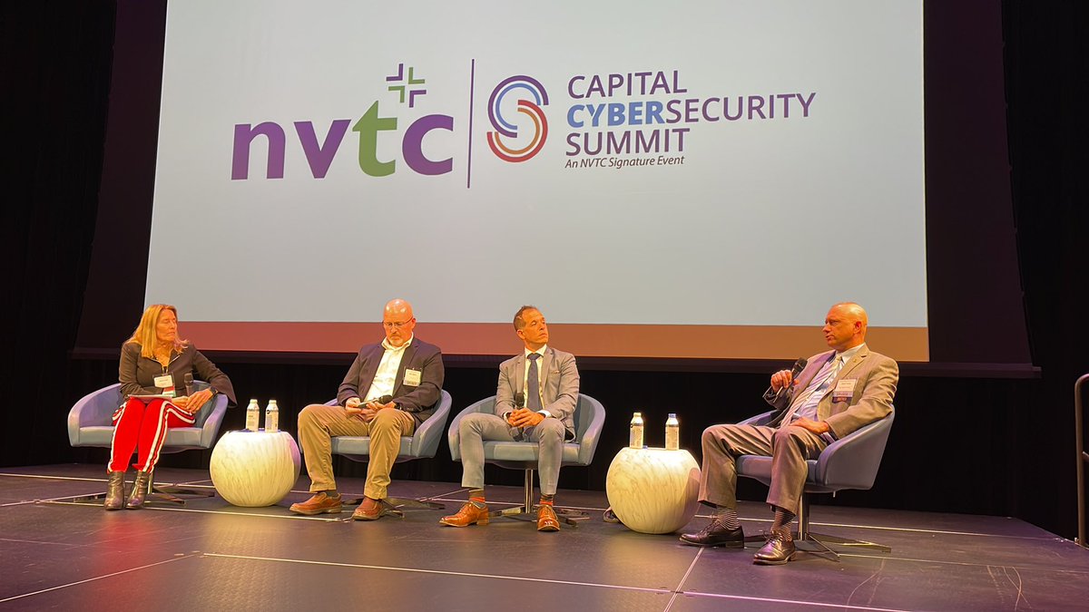 Listening to an insightful panel at #nvtc #capitalcyber @ front line cyber hacking stories. Manufacturing , healthcare, and finance industries are at greatest risk for cyber attacks. Hackers look to attack companies able to pay ransom OR companies with valuable personal data.