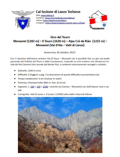 cailanzo's tweet photo. 📌Domenica 30 ottobre 2022 #Escursione
Giro ad anello del Tourn
Monaviel (1282 m) – Il Tourn (1620 m) – Alpe Cré da Riàn (1222 m) – Monaviel
#ValdAla #VallidiLanzo #AlpiGraie
@CAI150
Per informazioni dettagliate consultare la locandina ⬇️ https://t.co/6N7UGCsaK3