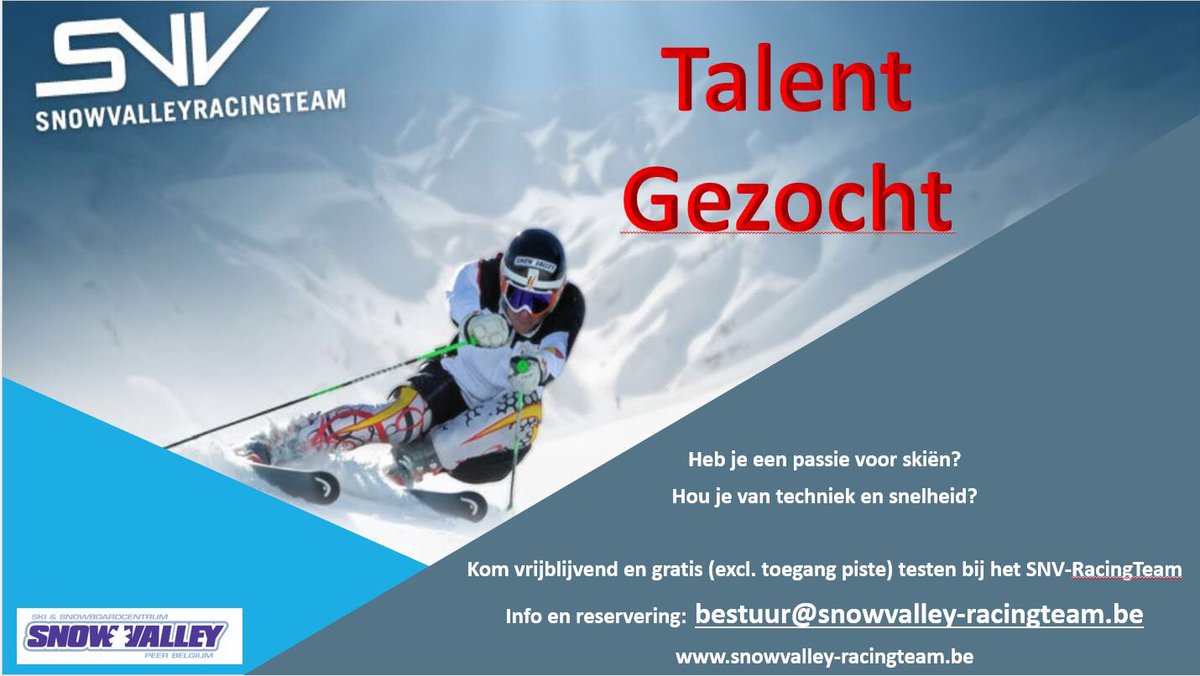 SNV_RacingTeam's tweet photo. Ben jij zot van skiën en wil jij ook altijd de snelste zijn? Kom dan vrijblijvend eens testen bij ons Racingteam!  Aanmelden kan via bestuur@snowvalley-racingteam.be! Tot snel!  #sneeuwsportvlaanderen #sportersbelevenmeer #onsteam https://t.co/XVS2e6BNk6
