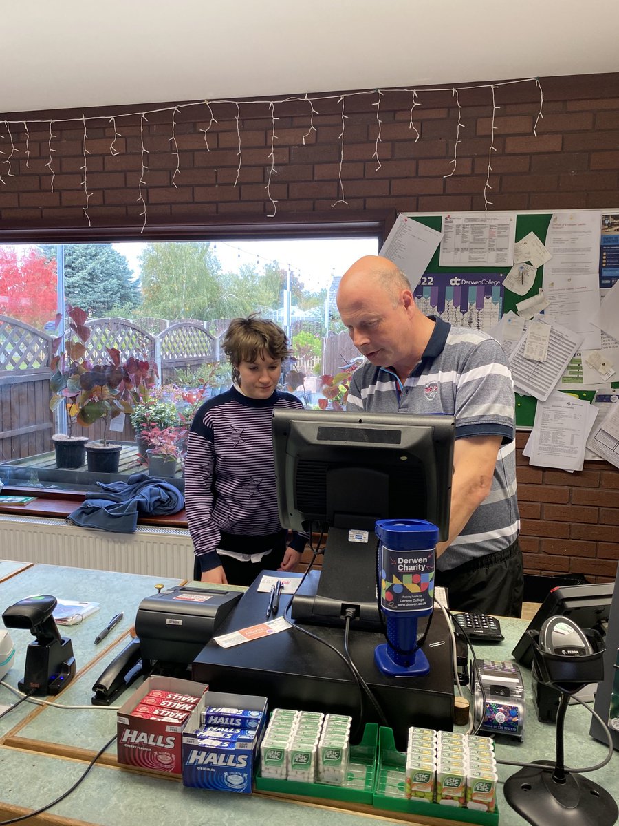 Molly working with Simon serving customers independently- showing her customer service and money handling skills ⁦<a href="/DerwenCollege/">Derwen College - Post-16 specialist college</a>⁩
