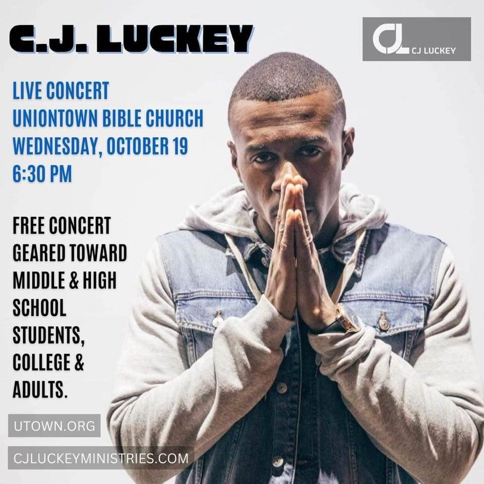 CJLuckeyDope's tweet photo. Time to #LaneSwitch! Rocking with the teenagers at Uniontown Bible Church tonight! I love being able to use the the vehicle of hip-hop to point people to Jesus!
6 concerts in 3 days and the final concert I get to share the gospel. Let's go! https://t.co/WJbeUxsJz0