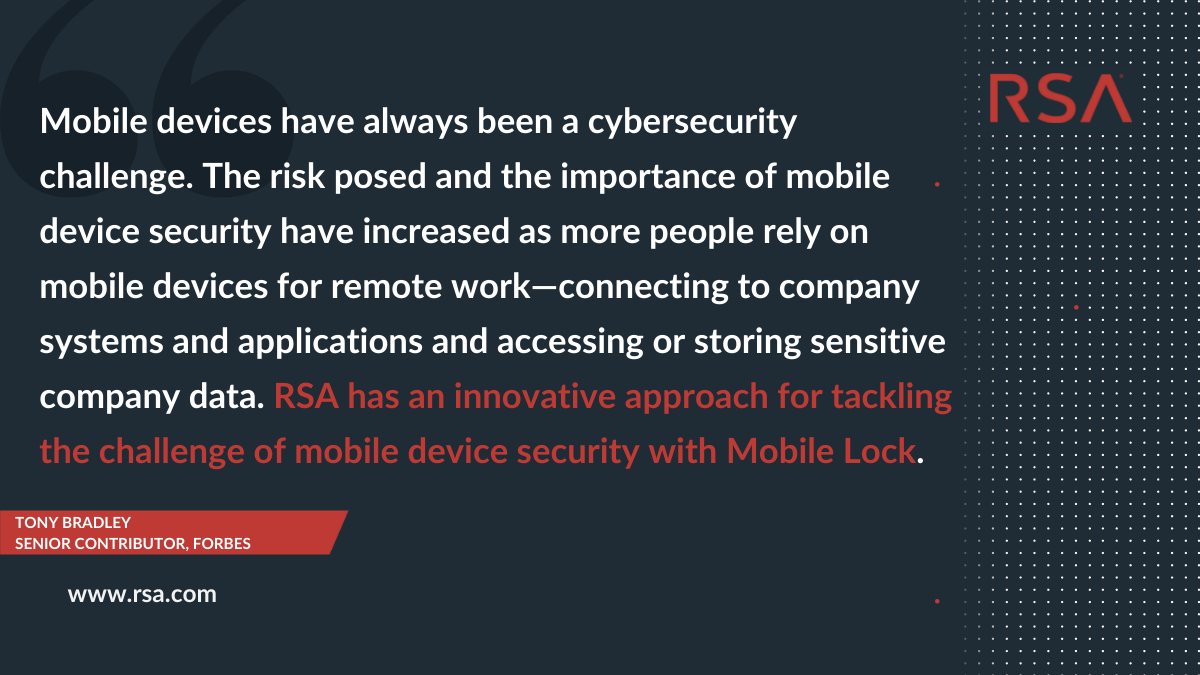 RSA (@rsasecurity) on Twitter photo 📢 NEWS: <a href="/Forbes/">Forbes</a> spoke with CEO <a href="/rohit_ghai/">Rohit Ghai</a> about the #cybersecurity threats #mobile devices present, how #WFH has accelerated those risks, and the "innovative approach" RSA Mobile Lock uses to tackle #BYOD security 📱🔒
See <a href="/RealTonyBradley/">Tony Bradley</a> for more ⬇️
forbes.com/sites/tonybrad… 📢 NEWS: <a href="/Forbes/">Forbes</a> spoke with CEO <a href="/rohit_ghai/">Rohit Ghai</a> about the #cybersecurity threats #mobile devices present, how #WFH has accelerated those risks, and the "innovative approach" RSA Mobile Lock uses to tackle #BYOD security 📱🔒
See <a href="/RealTonyBradley/">Tony Bradley</a> for more ⬇️
forbes.com/sites/tonybrad…