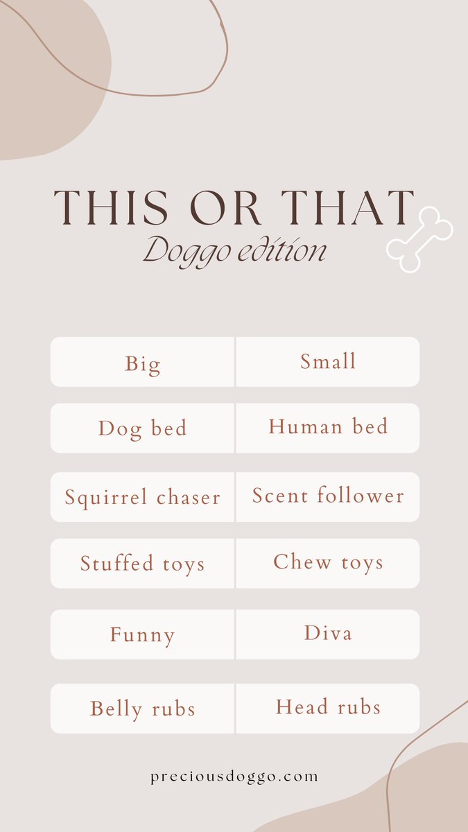 preciousdoggo's tweet photo. Let's play This or That? 🤓
You can reply in the comment or take a screenshot and circle your answers 😏 ❤️
For me personally it would be:
1. Big
2. Human bed
3. Squirrel chaser
4. Chew toys
5. Funny
6. Belly rubs
So what about you? 😁 ❤️
#dogs #thisorthat #dogedition https://t.co/YvinKl9Kil