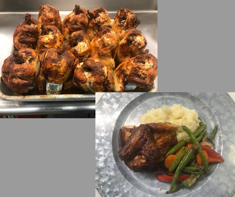 brockcoinc's tweet photo. Lunch at work is never dull when Chef Jousef Shabka is in the kitchen! Check out his beer-can chicken served with mashed potatoes, green beans, & carrots. Want creative meals like this at your #workplace? Email us at sales@brockco.com so we can help elevate your #diningprogram! https://t.co/s1iEZe2jsB
