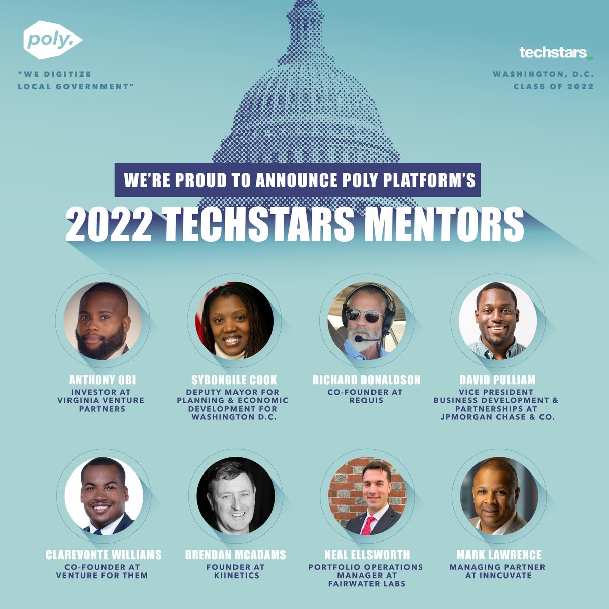 PlatformPoly's tweet photo. We at Poly Platform are excited to announce our new 
@TechstarsDC mentors!

Anthony Obi (@Anthonyobijr)
Sybongile Cook (@sybongile)
Brendan McAdams
Clarevonte "Clay" Williams
David Pulliam
Mark A. Lawrence
Neal Ellsworth
Richard Donaldson (@rhdonaldson)

#Polyplatform #engagement https://t.co/Gh0w9aFBav