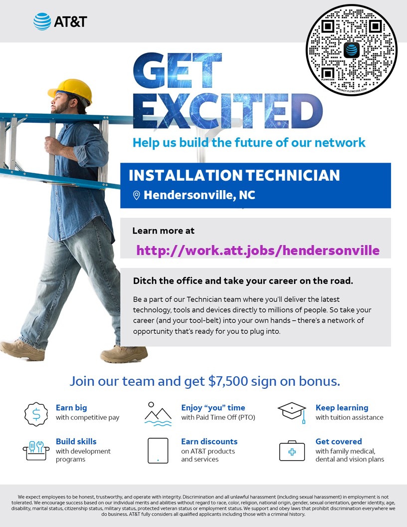 ChuckGreene_'s tweet photo. .@ATT is #hiring Installation Technicians for our fiber optic services in the Hendersonville, NC and Asheville, NC areas.  If you or someone you know is interested, please go to the link below and join a great team!  #attemployee #LifeAtATT https://t.co/U6vtPrXBd5