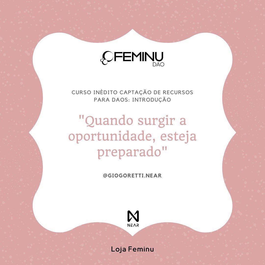 Are You Ready? Recorded course on fundraising for DAOs. 

mintbase.io/meta/feminu.mi…

#sustentatabilidadedaos #feminudao

<a href="/giovana_goretti/">Giovana Goretti Feijó Almeida</a> <a href="/ghini_ar/">Ghini</a> <a href="/mayram_mendes/">Mayra Mendes Fotografia</a> <a href="/BiaVictal/">Bianca Victal</a> <a href="/CleusaRaven/">Cleusa Raven</a>
