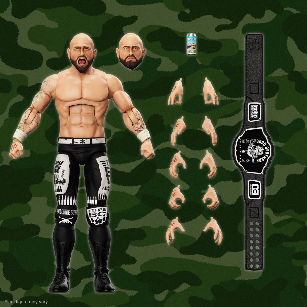 The master of the Spine Buster is no stranger to big stages and big matches! This 7” scale @machinegunka ULTIMATES! figure includes interchangeable heads and hands, a beer can, and a Good Brothers title belt. Pre-order the new Good Brothers ULTIMATES! on Super7.com!