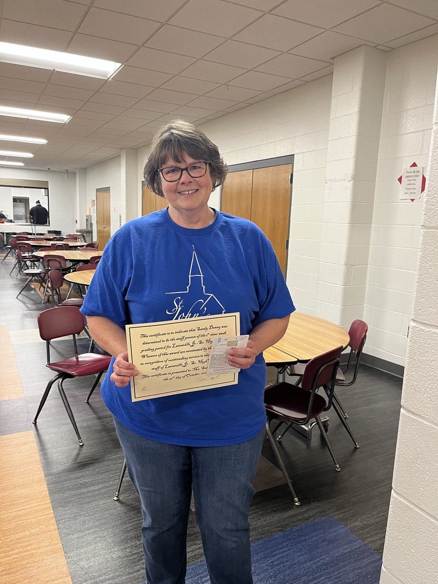 RappleRyan's tweet photo. A well deserved congratulations to Ms. Sandy Denny for being chosen LHS staff person of the quarter! https://t.co/g6651xxERE