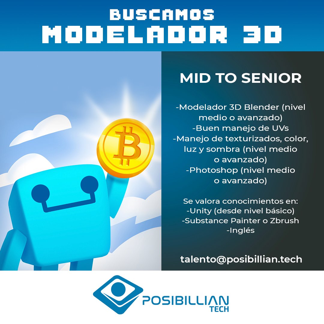 TechPosibillian's tweet photo. 🇺🇸
We’re hiring! Send your CV to talento@posibillian.tech 👾🎮
🇪🇸
¡Te estamos buscando! Envía tu CV a talento@posibillian.tech 👾🎮
#PosibillianTech #gamedesignpy #paraguayvideogames #gamedevelop #IGDA @romance_go #datingsim #blockchain #NFT #startup #paraguay #3dart #sculpture https://t.co/uVezBCaffp