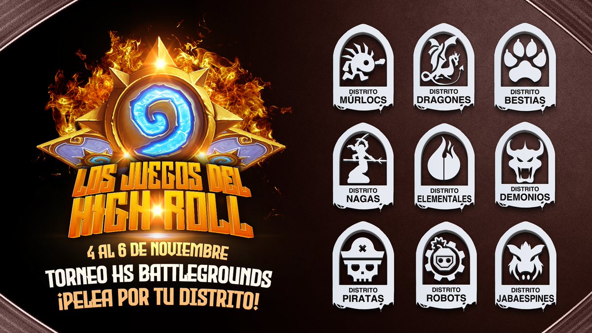 Bienvenidos a los juegos del Highroll 🔥

Más de 100 plazas, 8 Invitados estrella, 9 Distritos para representar, ¿Cuál es el tuyo? 🤩

<a href="/hearthstone_es/">Hearthstone España</a> <a href="/PlayHearthstone/">Hearthstone</a> #Hearthstone 

Arte by <a href="/ZelticaHS/">Zeltica</a>  😍

Bautizado por <a href="/MFariasPereza/">Bregok</a> (ganador del concurso) 🏆