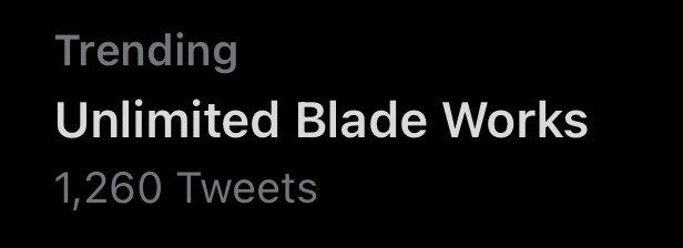 I am the bone of my sword.
Steel is my body, and fire is my blood,
I have created over a thousand blades.
Unknown to Death.
Nor known to Life.
Have withstood pain to create many weapons
Yet, those hands will never hold anything.
So as I pray, Unlimited Blade Works