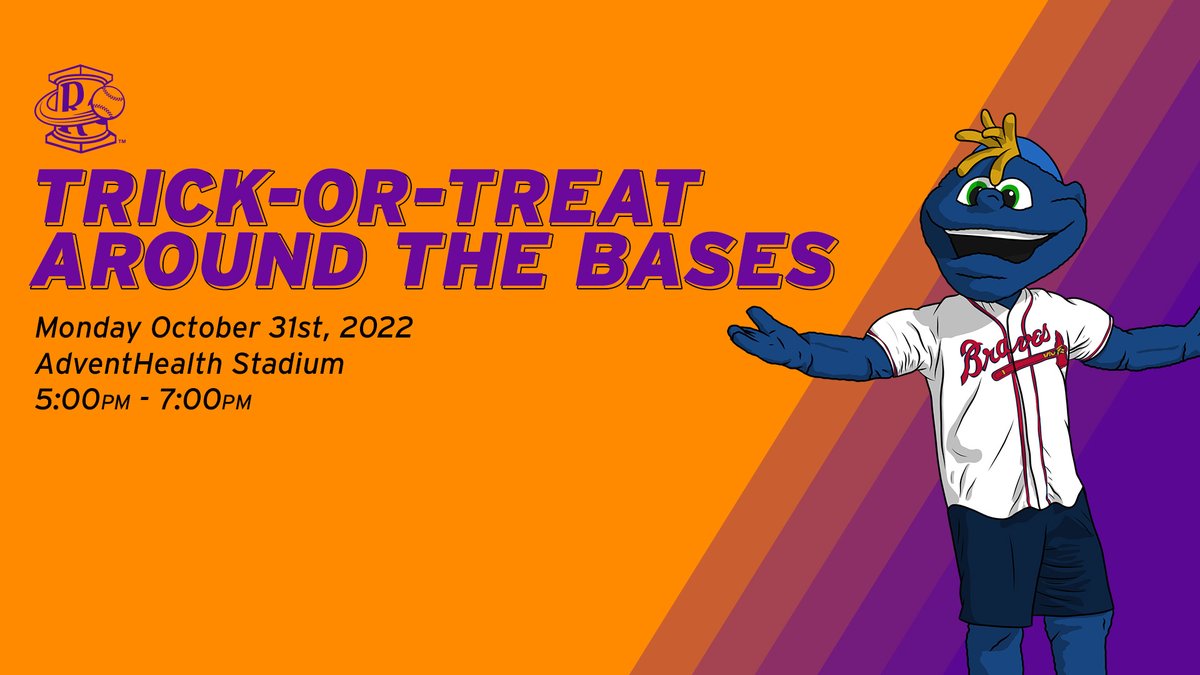 This Halloween, hit a home run and swing by AdventHealth Stadium for our first Trick-Or-Treat Around The Bases. 🎃 Kids and their families are encouraged to come out and round the bases and get some candy along the way. Gates are open from 5-7 pm, and admission is FREE!