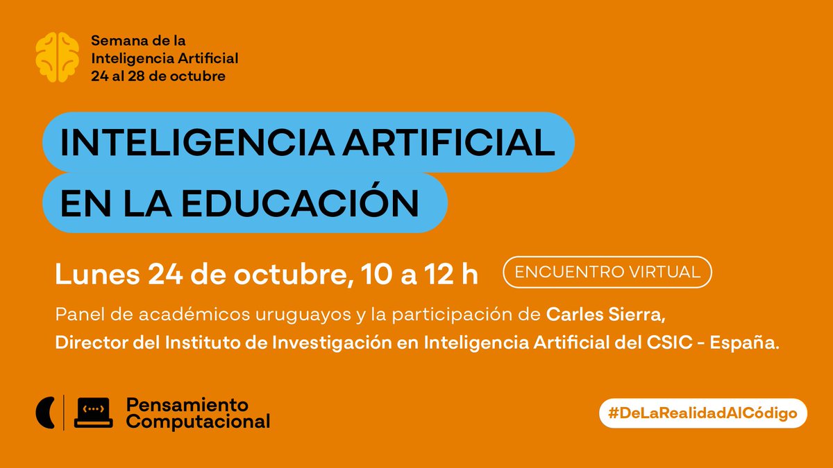 ana_perezespagn's tweet photo. Se viene la #semanaIA y comienza con una charla de @sierra_carles junto a un panel de académicos uruguayos que estarán conversando sobre las potencialidades de la Inteligencia Artificial en la educación 🤖🦾

¡Anotate! 
🔗 https://t.co/ejox3fbreZ

📆24/10 10 horas (virtual) https://t.co/sopCfKLmBi