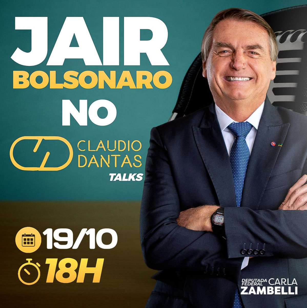 wagner_rt's tweet photo. Claudio Dantas recebe o Presidente @jairmessiasbolsonaro para uma edição especial do podcast CD Talks nesta quarta-feira, às 18h.

Ao vivo pelo canal: https://t.co/OasSjnb6sj https://t.co/rjag2TFTmW