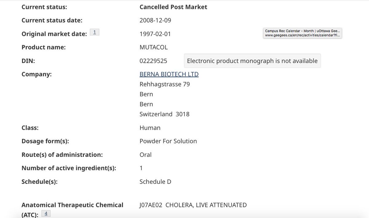 As an aside, I hadn't realized that before it was recycled for FDA approval and a Priority Review Voucher as Vaxchora, an earlier iteration of this particular #cholera vaccine was being sold in Canada as Mutacol (until it was discontinued). 🇨🇦💉