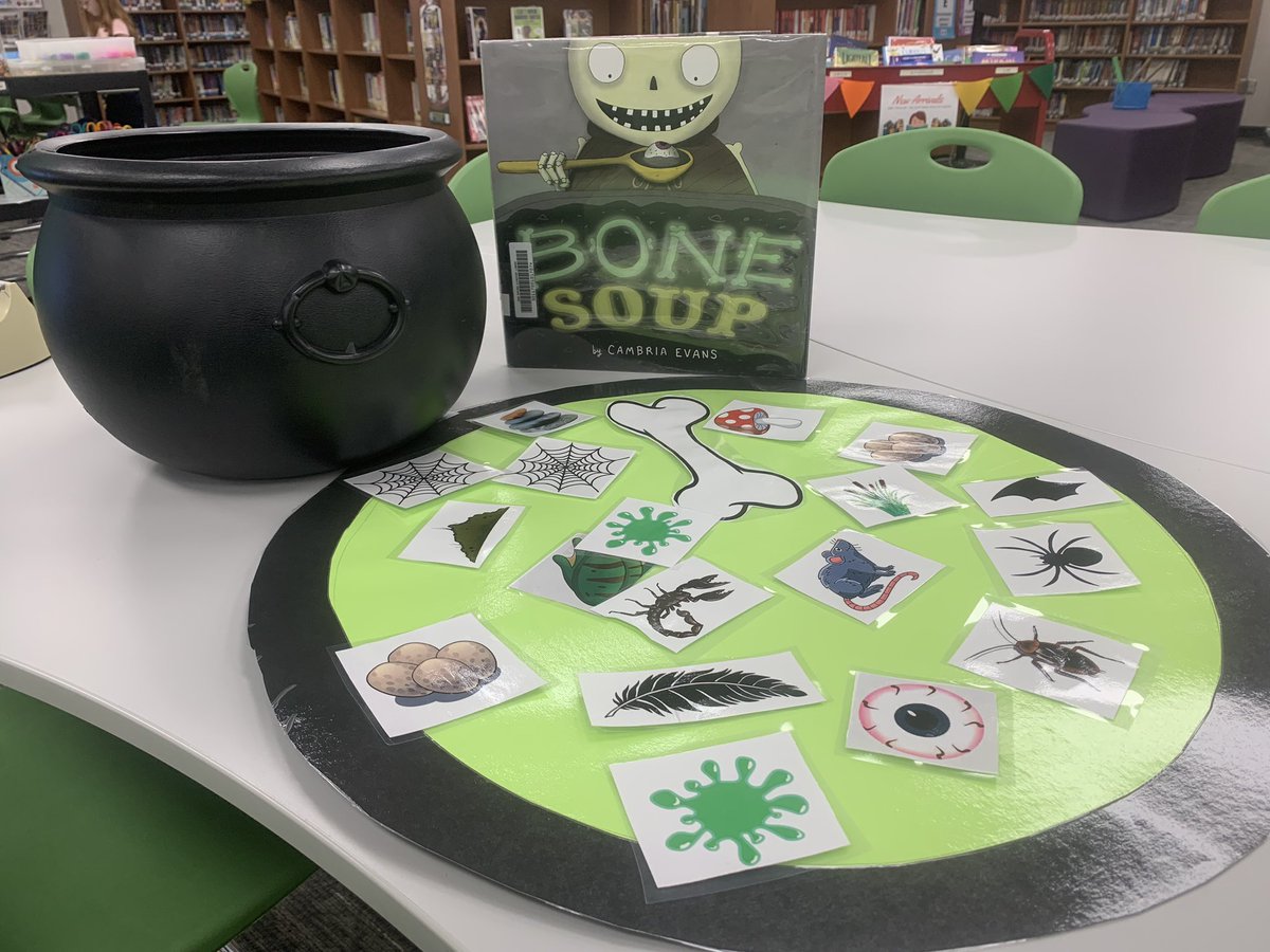 Kinder and first graders are reading Bone Soup by Cambria Evans, a spooky twist on the classic fable, Stone Soup. <a href="/LibrariesRRock/">RRISD Lib Services</a> <a href="/PondSpringsPTA/">Pond Springs PTA</a>