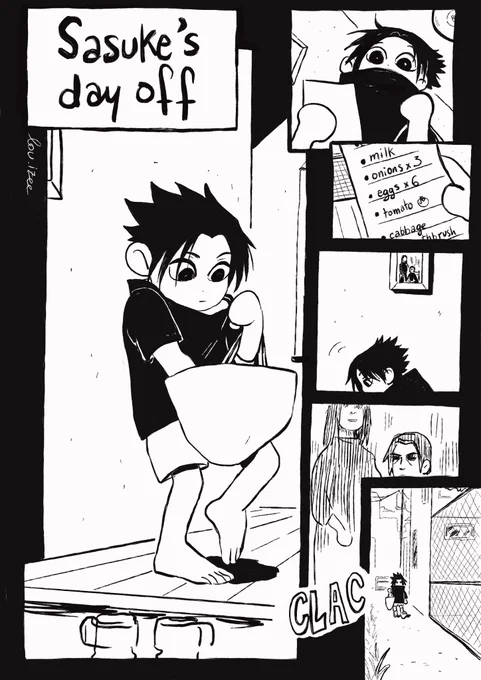 Since twitter is kinder with bigger format than insta, you can have the exclusivity of my Sasuke comic made for the Tiny &amp; Angry zine (by @zinedenuit ) :D he is a tiny and angry lil' man pt.1/2 