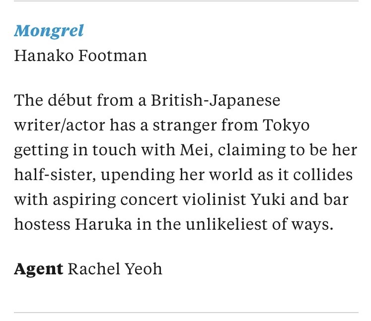 Hanako Footman (@footmanhanako) on Twitter photo There we are in the Bookseller's Hotlist! 🔥 Now looking for the right editor to whisk me away...
thebookseller.com/features/frank…
<a href="/rachel_yeoh/">Rachel Yeoh</a> <a href="/MMLitAgency/">Madeleine Milburn Agency</a> There we are in the Bookseller's Hotlist! 🔥 Now looking for the right editor to whisk me away...
thebookseller.com/features/frank…
<a href="/rachel_yeoh/">Rachel Yeoh</a> <a href="/MMLitAgency/">Madeleine Milburn Agency</a>