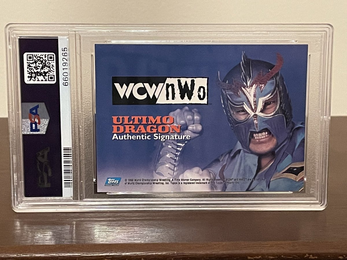 Axel_Foley13's tweet photo. Recent addition to the PSA graded WCW Autograph set! PSA 10! POP of only 4!! #wcw #ultimodragon #wrestlingcards #wcwautographs #goatset #legends #thehobby #whodoyoucollect https://t.co/AkgKbRDzId