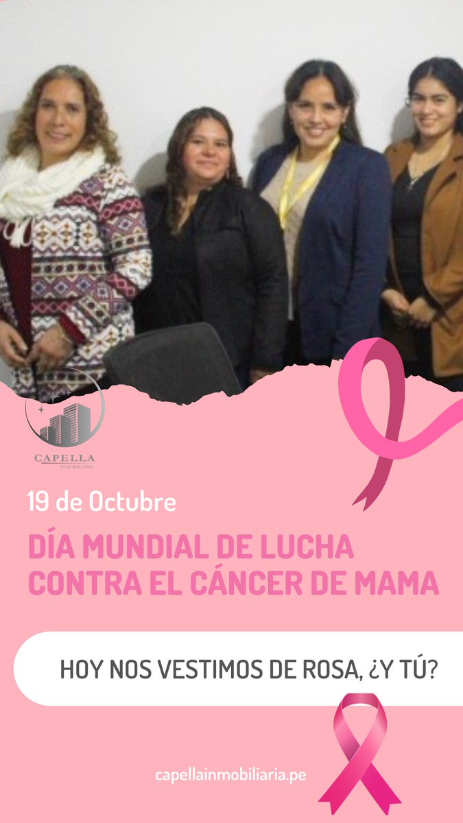 ventascapella's tweet photo. Hoy, 19 de octubre, conmemoramos todos la lucha contra el Cáncer de Mama 👊🏼💕 desde la oficina de Capella les mandamos las mejores energías y fuerzas a las personas que se encuentran luchando 🙌🏼

Hoy nos vestimos de rosa ¿Y tú?

#cancerdemama #luchacontraelcancerdemama https://t.co/HQPLuIpnqC