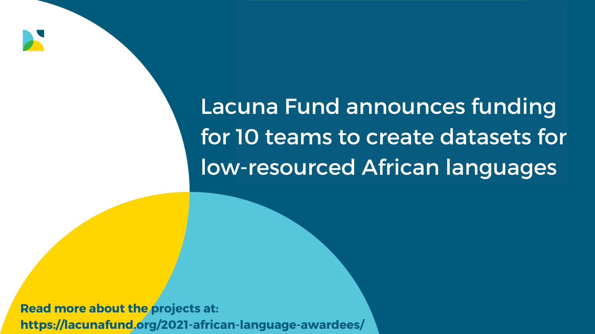 Today, Lacuna Fund announces awards to 10 teams creating machine learning datasets for low-resourced African languages.  

Learn more about the selected projects here: bit.ly/3MLVFNZ  

Français: bit.ly/3EV1SVJ  
Español: bit.ly/3ThNHhX