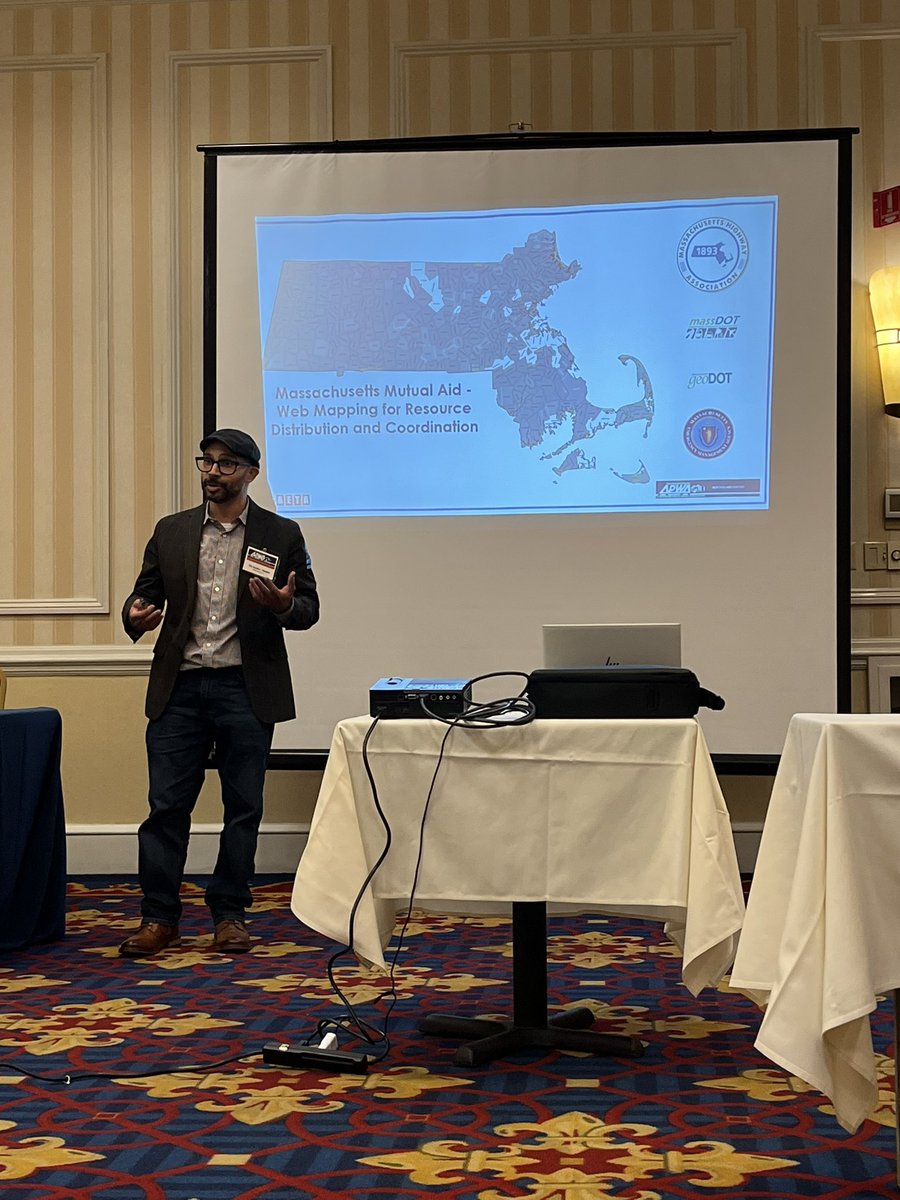 BETAGroupInc's tweet photo. BETA Project Manager Tito Sanchez is presenting at the @neapwa Fall Conference today, regarding collaboration with @MassDOT and Mass Highway Association to develop an ArcGIS web-based tool that coordinates resource distribution and relief efforts for Mutual Aid. #GIS #MutualAid https://t.co/lUrGIemtY7