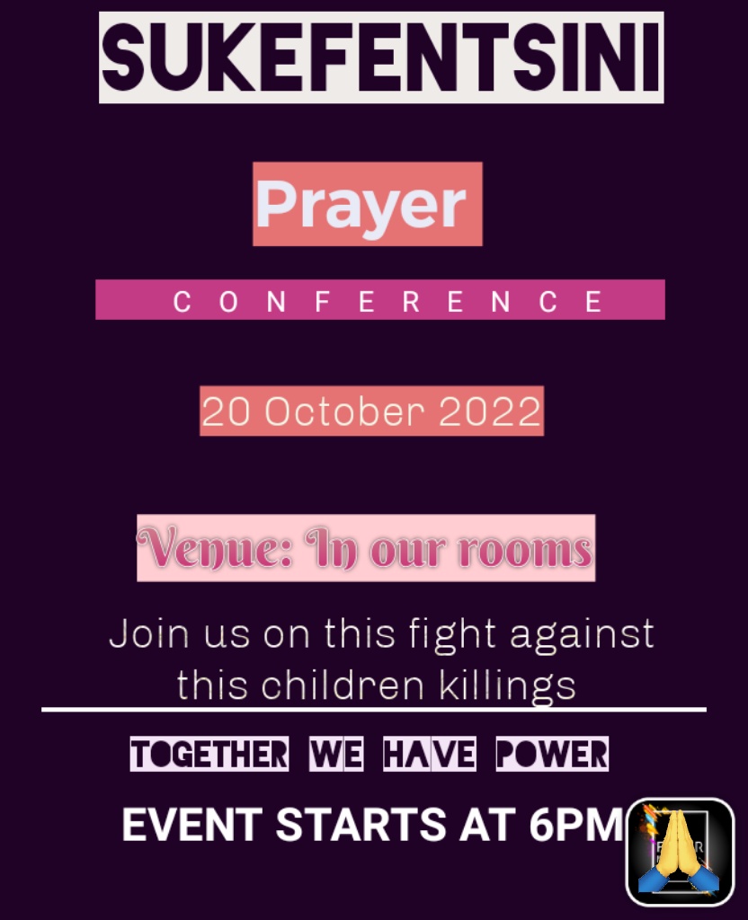 _Sukefentsini's tweet photo. Let's join forces and pray as a Country as God is big than every situation. #Handoffourkids has officially started please like and retweet so we can more people praying for what is happening in our country. We as Young Innovation Sukefentsini say #Handsoffourkids https://t.co/Nq6HYscj2p