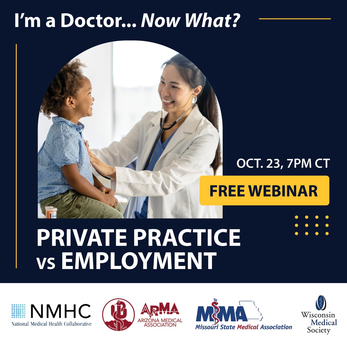Wis. Medical Society (@wismed) on Twitter photo You’re invited to the webinar, Private Practice vs. Employment, which will be presented by #WisMed President Wendy Molaska, MD, FAAFP, on Sunday, October 23 at 7 p.m. Register bit.ly/3eRq0xU
This series was created with <a href="/MOMedicalAssn/">MO State Medical Assn</a> & <a href="/ArizonaMedicine/">Arizona Medical Association (ArMA)</a> You’re invited to the webinar, Private Practice vs. Employment, which will be presented by #WisMed President Wendy Molaska, MD, FAAFP, on Sunday, October 23 at 7 p.m. Register bit.ly/3eRq0xU
This series was created with <a href="/MOMedicalAssn/">MO State Medical Assn</a> & <a href="/ArizonaMedicine/">Arizona Medical Association (ArMA)</a>