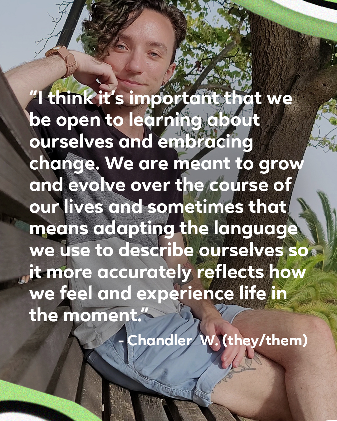 2 pic. Nonbinary, disabled educator & activist Chandler Wilson @ChandlerNWilson (they/them) of the ‘Non-Binary Support and Positivity’ Facebook Group believes that language should grow and evolve the same way we do. #PronounsDay https://t.co/ZVuciQLjNy