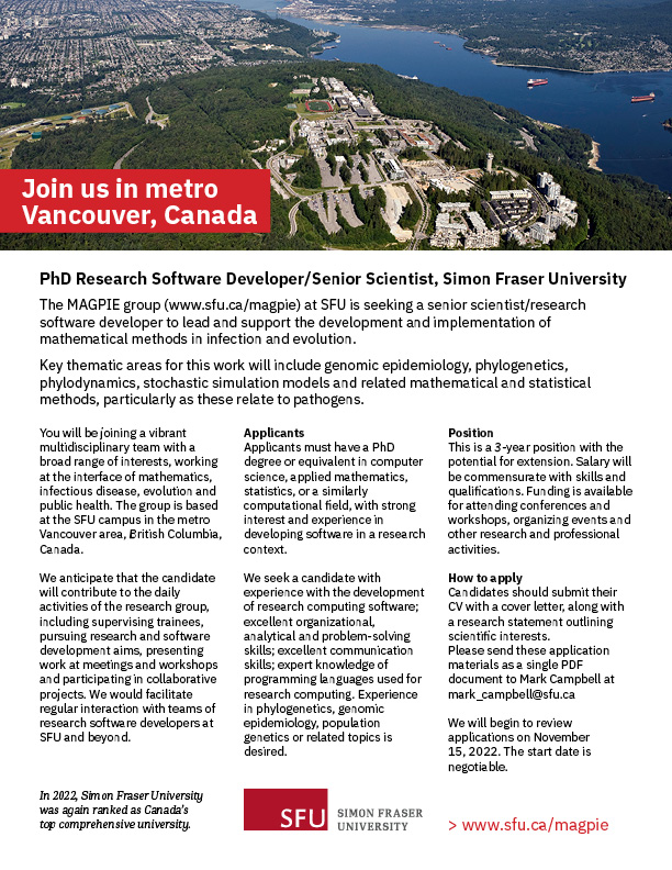We're looking for a Research Software Developer/Senior Scientist for the @magpieresearch group. (PDF of job description available at pipps.ca) Please RT. @SFU_CompSci @FAS_SFU @SFU_FHS @SFU_Science @SFUMath