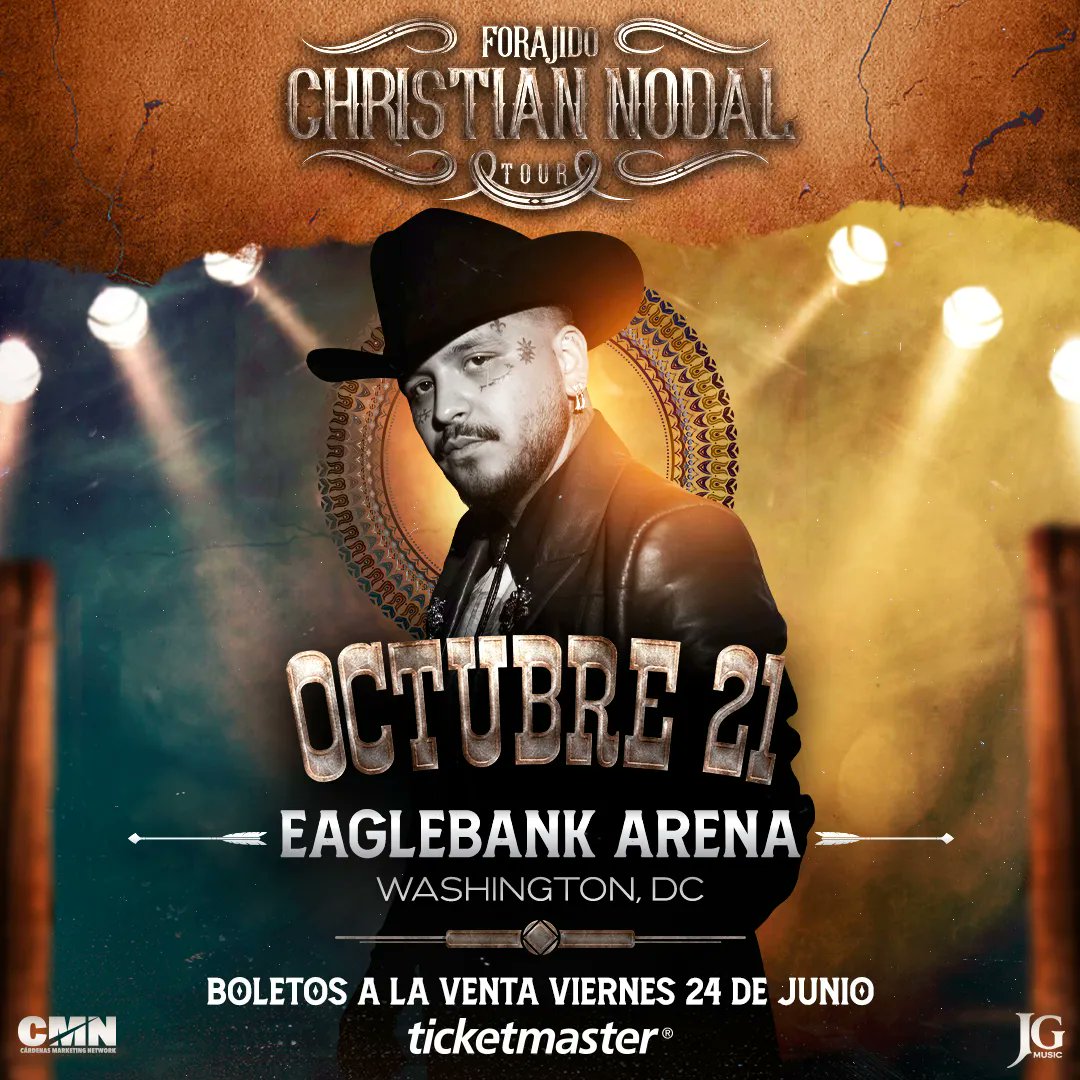 dapc24's tweet photo. Christian Nodal @elnodal  y el Forajido Tour USA 2022 llegan el 21 de Octubre @eaglebankarena en Washington DC.. https://t.co/5TdeuHvHyU