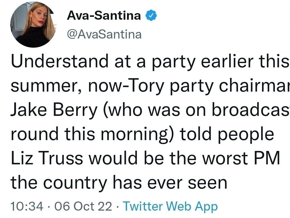 <a href="/JakeBerry/">Sir Jake Berry</a> <a href="/trussliz/">Liz Truss</a> <a href="/Conservatives/">Conservatives</a> This is still so good, I'm posting it again