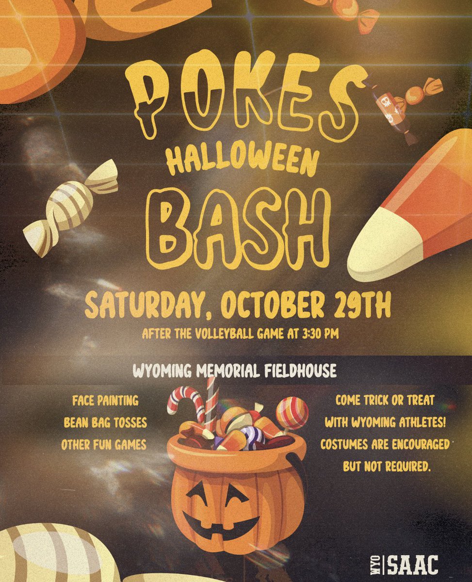 Calling all families!!! We are hosting our very first Pokes Halloween bash!!! It will consist of fun games, free candy, and prizes!! Bring your little ones and have an awesome time trick or treating with Wyo Athletes!!