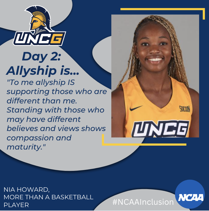 UNCG_SASS's tweet photo. As part of the NCAA's Diversity &amp; Inclusion social media campaign, Nia Howard of @uncgwbb shared her thoughts on what "Allyship" means to her...
#NCAAInclusion https://t.co/ctdVc3Q7cT