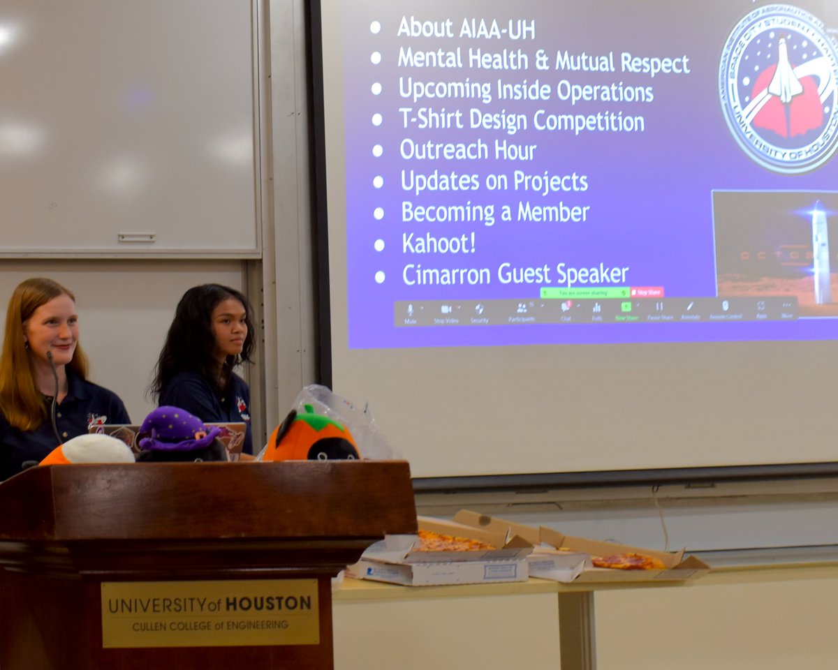 AIAA_UH's tweet photo. Photos from our 2nd General Meeting! Officers and leads gave updates + a presentation from our guest speaker, Katie from Cimarron. Thank you for attending + competing in the spookiest of all Kahoots! On to the next one! 🚀🎃🛩️
#aiaauh #aiaa #uhengineering #universityofhouston https://t.co/OnOuoW8lSY