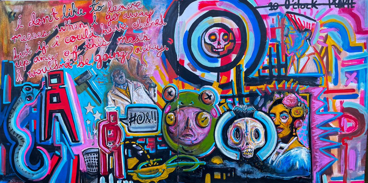 No82's tweet photo. “I dont like to leave a mess when i go away but if i could have cleaned up any of this mess i wouldnt be going away.”  This Place is a Mess, from the #artbook #commissionart im working on. #art #painting #sketchbook #10oclockpeople #hbeampiper #quote #grabthecrown https://t.co/lkzMmo7bkA