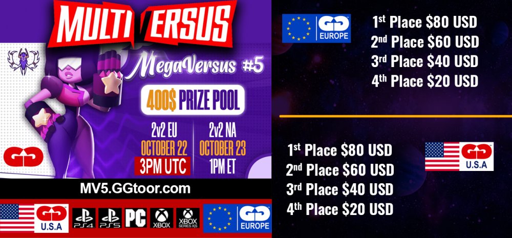 GGtoor's tweet photo. The #MultiVersus MegaVersus #5 will be this weekend. Grab a teammate and join us October 22nd for an EU event, or October 23rd for NA. Sign up at https://t.co/mNTEZO5EAR #GGToor https://t.co/FxbpNldZ1H