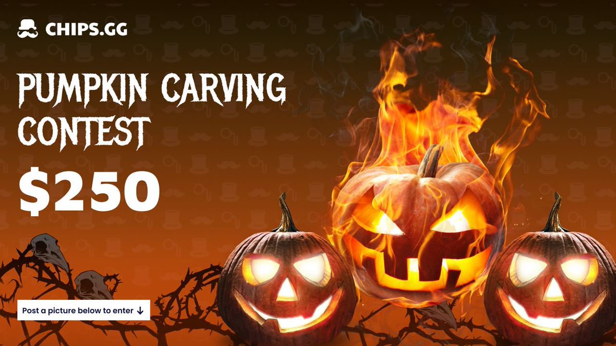 chipsgg's tweet photo. Here is your chance to carve up some cash this #Halloween &amp; win $250 $BTC

🎃 Carve a #Chipsgg inspired pumpkin
🎃 Share a pic in the comments
🎃 Our Favourite Pumpkin Wins

🔥 Post a picture of you carving your masterpiece &amp; if chosen you will win an extra $100!

Good luck 🎩 https://t.co/i89sIcDf6q