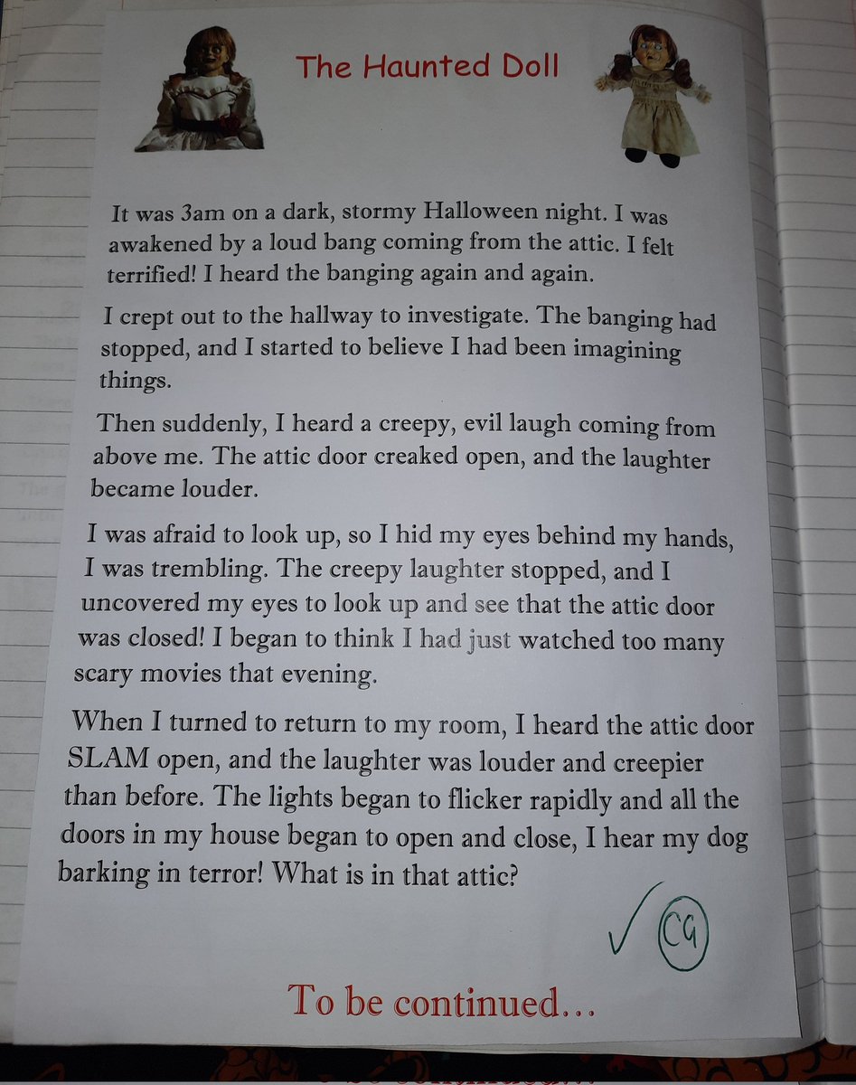graydon_caitlin's tweet photo. Today I done some modelled narrative writing and honestly I wasn't as involved as I thought I would have been. These children are so enthusiastic and creative! Can't wait to see what sort of things they come up with for part 2 👻💀
#pgce #uucpgce #languageandliteracy #english https://t.co/MF5b3cPDgd