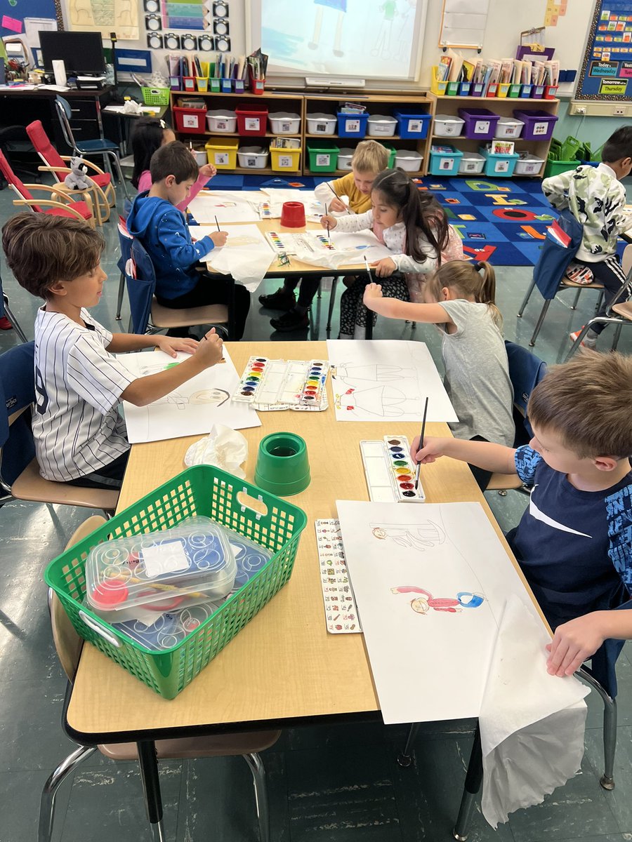 In social studies, students enjoyed working on their project for our Navigating School Unit. Students created water color paintings answering the question: How can we make school a great place for everyone? <a href="/RobertHunterES/">Robert Hunter</a> <a href="/FlemRarSchools/">FlemRarSchools</a>