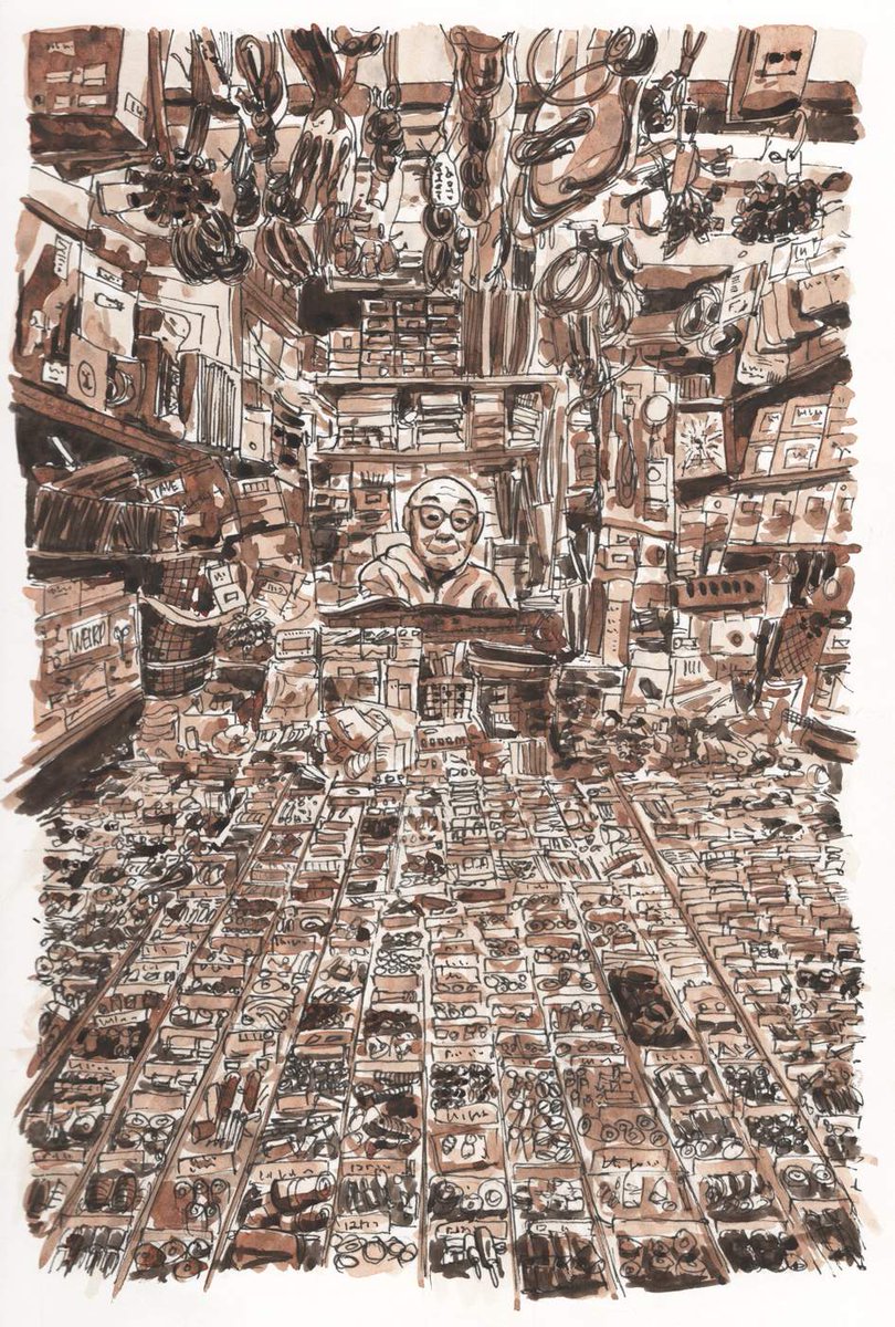 lordampersand's tweet photo. Just finished: A tribute to Akihabara's tiniest electronic booth, which closed after 43 years back in August. 

ink + watercolor, sketchbook. https://t.co/dIgAraZuwW