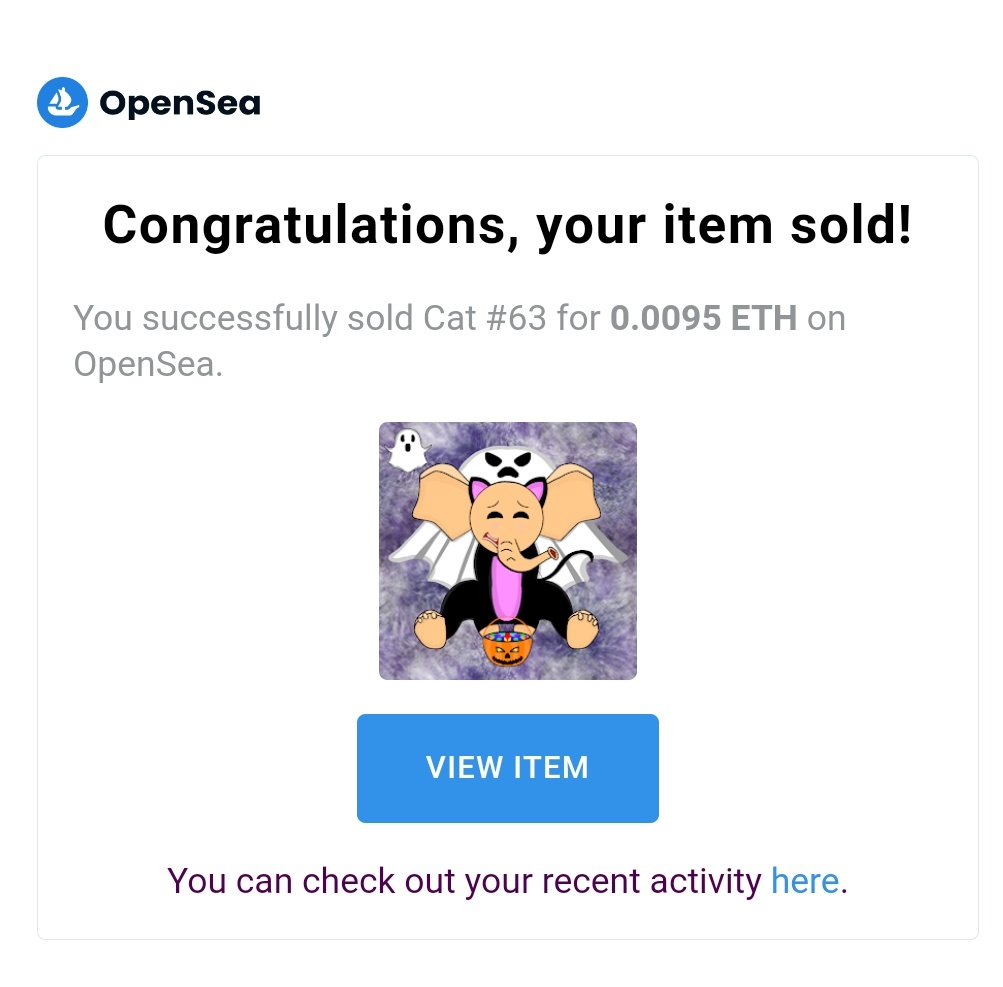 OMG , We Got Sold Out 😻🥳

Thank youuu so much dear  <a href="/Bbartdesign4/">bb artdesign</a> for adopting the Last one Cat #63 and supporting my project 😻🙏

I am really happyy for joining 🥰🫂
Welcome  to the Elephant club 🐘
#nftcommunity