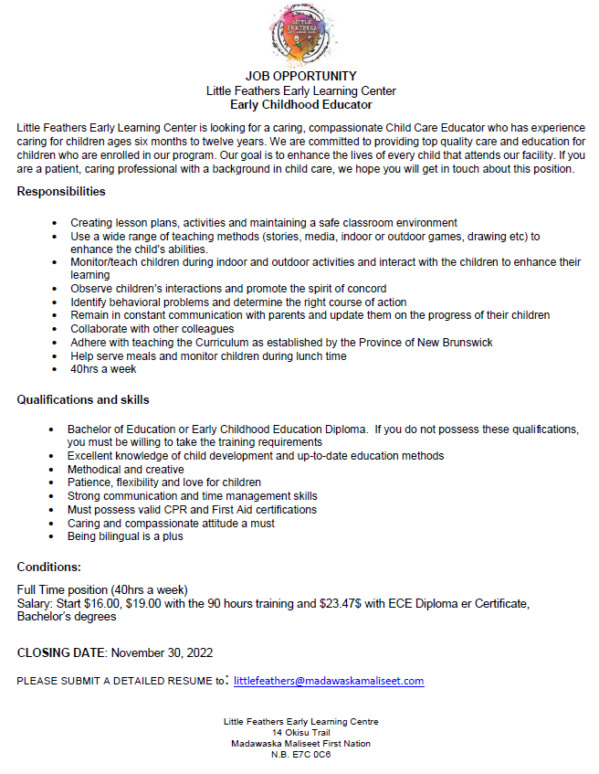 Aeedupole's tweet photo. [Offre d'emploi]
Éducatrice/Éducateur à la petite enfance
Le Centre d'apprentissage Little Feathers
#emploinb #edmundston #éducateur https://t.co/UsWxQv6i2t