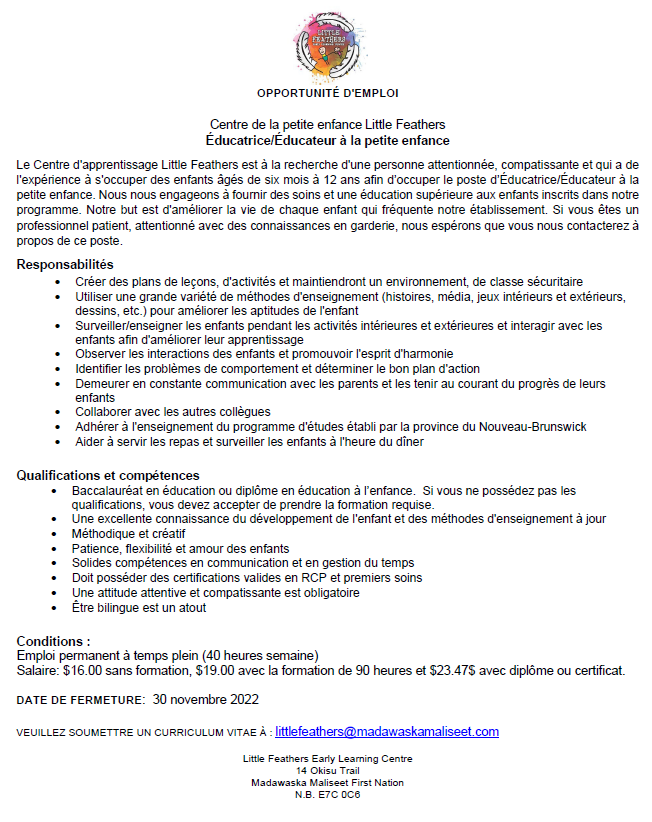 Aeedupole's tweet photo. [Offre d'emploi]
Éducatrice/Éducateur à la petite enfance
Le Centre d'apprentissage Little Feathers
#emploinb #edmundston #éducateur https://t.co/UsWxQv6i2t